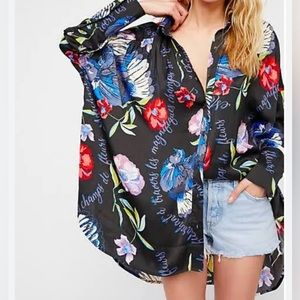 Free People Silk Nights Button Down